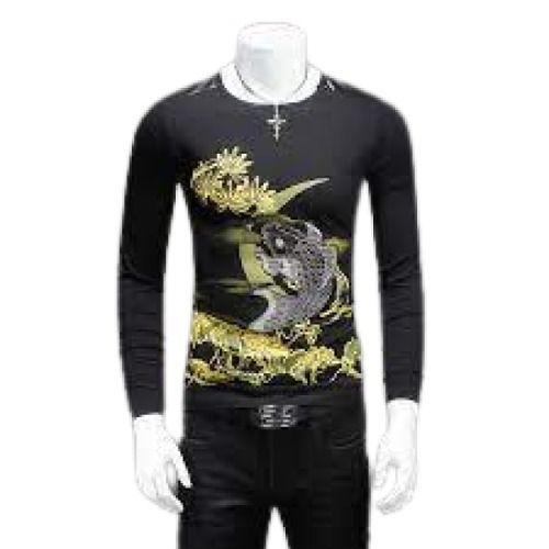 Printed Round Neck And Long Sleeve Cotton T Shirt For Men