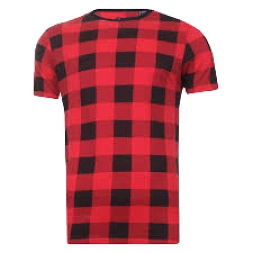 Quick Dry Short Sleeve And Round Neck Washable Checked Cotton T Shirt