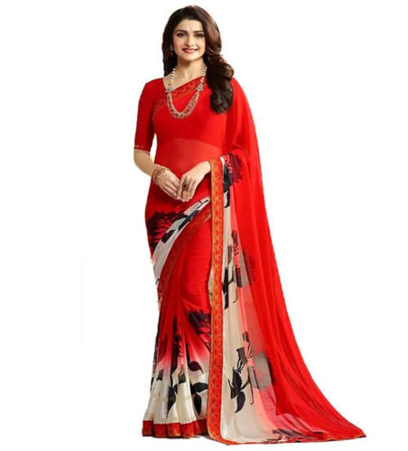 Multicolor Women Casual Wear Unfadable Floral Printed Georgette Sarees With Blouse