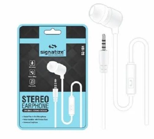 16 Ohm Impedance Mobile Stereo White Earphone Body Material: Plastic And Rubber