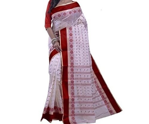 White Pure Cotton Raj Nandi Desigine Tant Saree (2807)