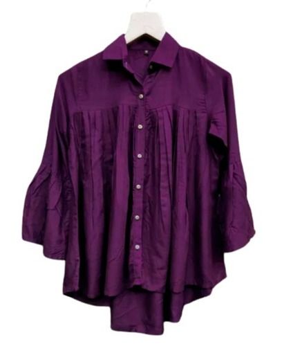 Full Sleeves Spread Collar Casual Wear Plain Rayon Shirts For Ladies Age Group: Adult