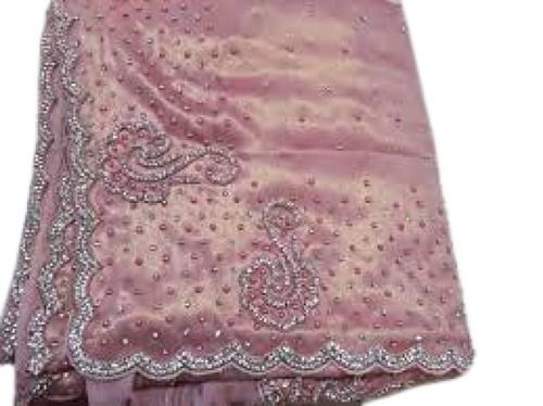 Light Pink Ladies Party Wear Embroidered Pattern Jacquard Material Stone Hand Work Saree 