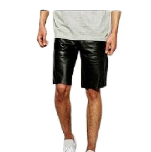 Mens Causal Wear Plain Black Leather Shorts