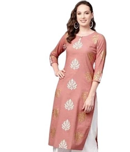 3/4 Th Sleeves Breathable Casual Wear Printed Soft Cotton Kurti For Ladies