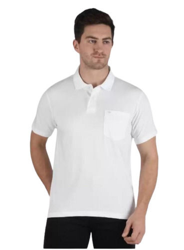 White Breathable And Light Weight Short Sleeves Polo Neck Plain Cotton T Shirt