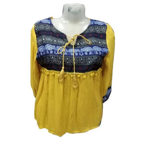 Casual-Wear Light-Weight Full Sleeves Printed V-Neck Breathable Cotton Top For Girls Application: Industrial