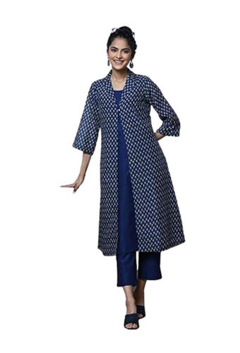 Comfortable And Light Weight Party Wear 3/4 Sleeves Printed Polyester Suit