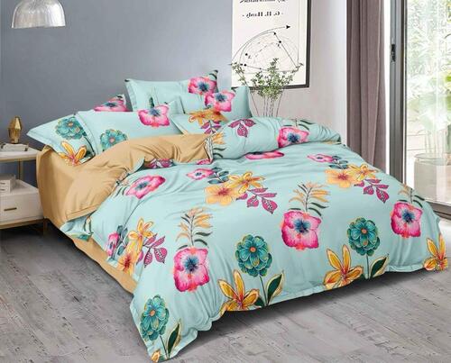 Multicolor Flower Printed Cotton Bedsheet Set With 2 Pillow Cover For Home