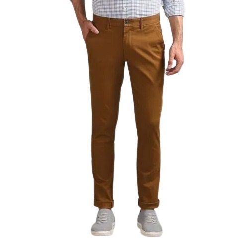 Yellowish Brown Light Weight And Casual Wear Slim Fit Plain Cotton Trouser Pant For Men