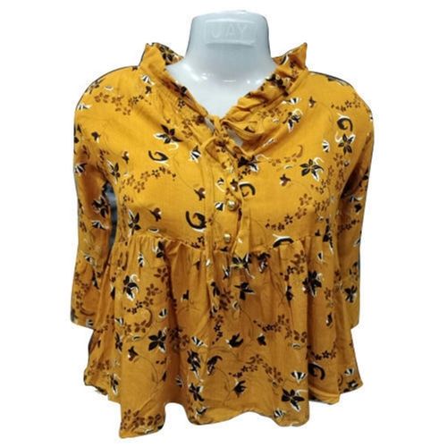 Steel Washable Casual Wear Printed Full Sleeve Light Weight Cotton Top For Girls