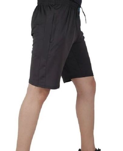 Black Breathable Knee Length Plain Cotton Shorts Two Pocket For Mens