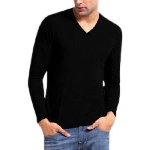 Casual Wear Long Sleeve V Neck Plain Cotton T-Shirt For Mens - Cotton Fabric, Size M, S, XS, XL, XXL, Color Black | Designed for Comfort, Long Sleeves, Attractive Look