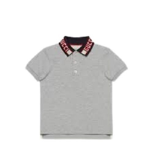 Grey Casual Wear Short Sleeve Polo Collar Neck Plain Cotton Kids T-Shirt