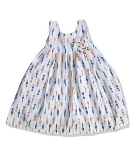 Multicolor Girls Casual And Summer Wear Sleeveless Round Neck Printed Cotton Frock 