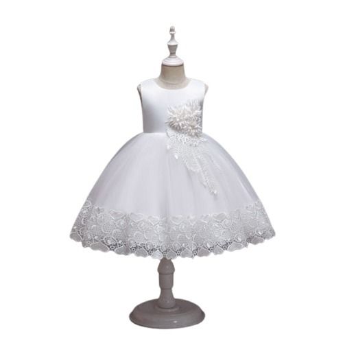 White Kids Sleeveless Pure Cotton Material Fashion Party Wear Princess Pretty Dress