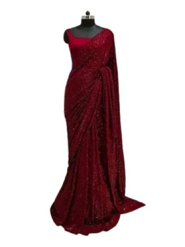 Marron Ladies Party Wear Lightweight Breathable Cotton Silk Fashion Maroon Saree 