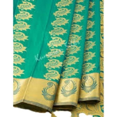 Green Ladies Printed Pattern Festival Wear Pure Art Silk Fabric Sarees