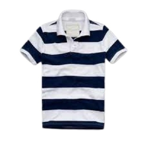 Men'S Polo Neck Short Sleeve Striped Pattern Pure Cotton Casual T Shirt 