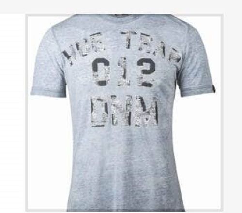 Grey Men'S Round Neck Short Sleeve Pure Cotton Fabric Printed Pattern T Shirt