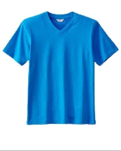 Sky Blue Men'S V Collar Neck Short Sleeve Soft Cotton Fabric Simple Casual T Shirt