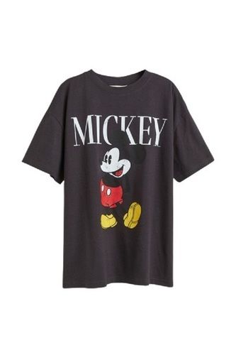 Black Printed Round Neck Short Sleeve Cotton Cartoon T-Shirt For Men'S