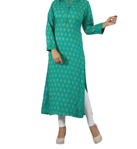 Regular Fit And Long Sleeves Printed Casual Wear Cotton Kurti For Ladies