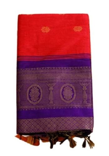 Red With Purple Traditional Wear South Style Handloom Cotton Designer Border Saree For Women