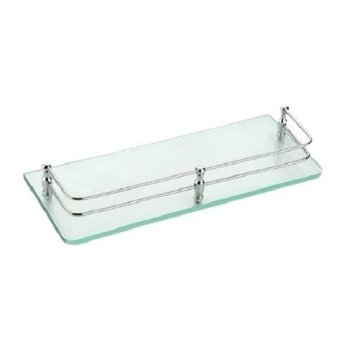 White' 20 X 5 Cm Rectangular Wall Mounted Tempered Glass Modern Bathroom Shelf