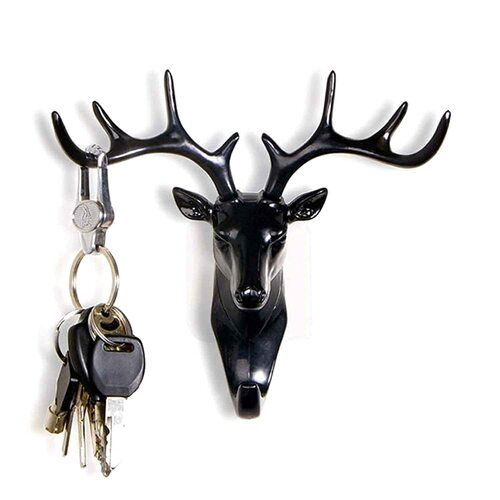 White Decorative Black Deer Shape Self-Adhesive Wall Door Hook Hanger