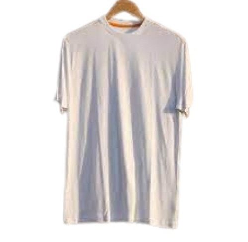 White Fabric Plain Round Neck Short Sleeve Bamboo T-Shirt For Men'S