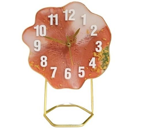 Brown Flower Shape Plastic And Glass Material Glossy Finished Printed Clock