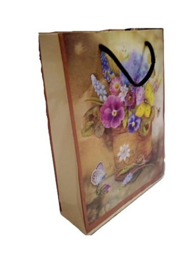 मल्टी कलर मॉइस्चर प्रूफ और रिसाइकिल करने योग्य लूप हैंडल प्रिंटेड क्राफ्ट पेपर बैग