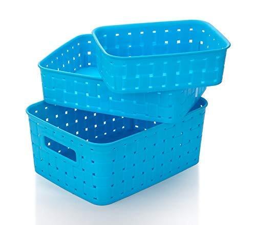 White Stackable Food Grade Safe Fruit Storage Plastic Basket Set (Blue) For Home