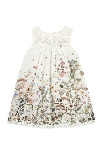 White Baby Printed Floral Design Summer Season Breathable Sleeveless Cotton Frock