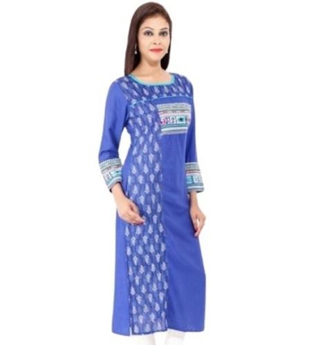 Breathable Skin Friendly Casual Wear 3/4th Sleeves Rayon Printed Kurti