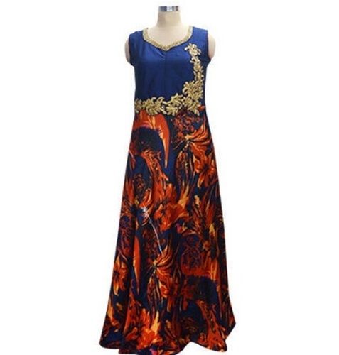 Blue And Red Washable No Fade Casual Wear Comfortable Selevee Satin Gown 