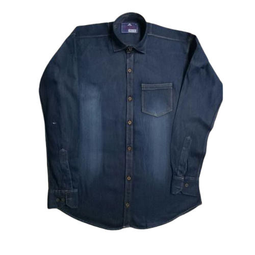 Full Sleeves Button Closure Party Wear Plain Denim Shirts For Mens