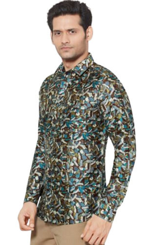 Full Sleeves Button Closure Party Wear Printed Silk Shirt For Mens