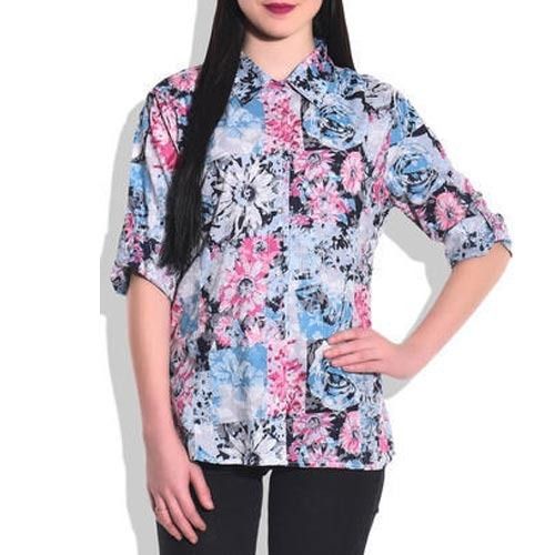 Silver Ladies Printed Cotton Full Sleeves Shirt For Casual Wear