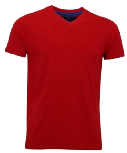 Men Plain V Neck Short Sleeve Red Cotton T Shirts - Cotton Fabric, Sizes S-XXL, Red Color, Short Sleeves, Casual Style