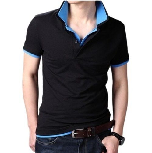 Men's Plain Pattern Polo Neck Short Sleeve Pure Cotton Fabric Regular Fit T Shirt