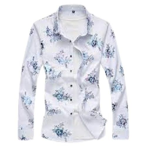 White Men'S Printed Pattern Full Sleeve Pure Cotton Material Regular Fit Shirts