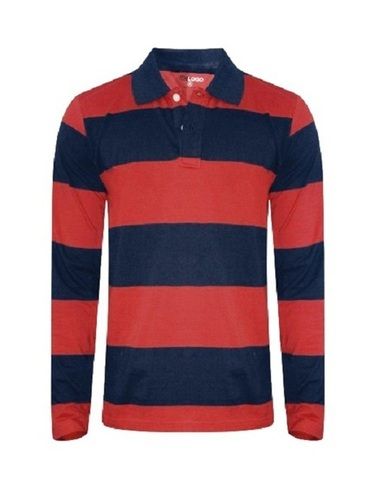 Men'S Striped Polo Neck Full Sleeve Breathable And Absorbent Cotton T Shirts