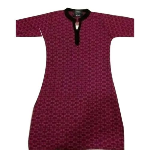 Casual Wear Short Sleeves Round Neck Printed Woollen Kurti For Ladies 