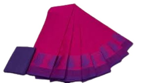 Ladies Sarees - Khadi Cotton, Pink With Blue Printed | Breathable, Quick Dry, Extremely Comfortable, Lightweight, Skin-Friendly, Easy Washable, Neatly Stitched
