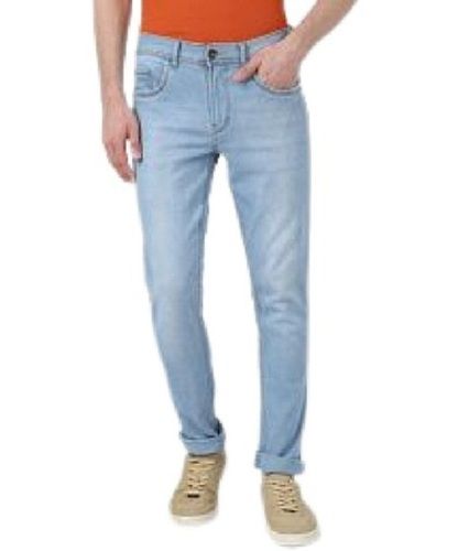 No Fade Mens Casual Wear Light Blue Slim Fit Plain Denim Jeans