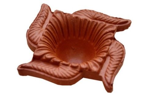 Brown Polish Finished Square Designer Clay Diya For Decoration