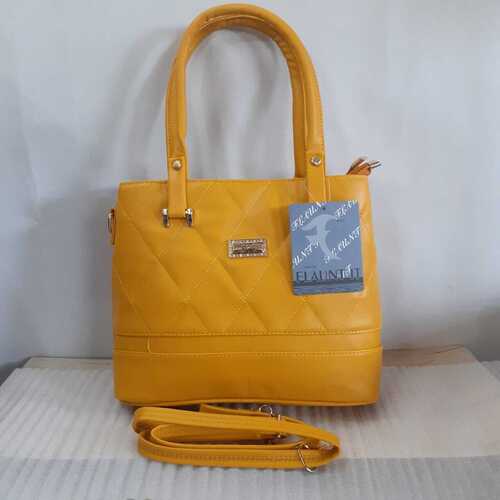 Pu Leather Plain Mustard Yellow Ladies Handbag