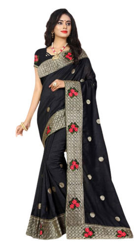 Multicolor Skin Friendly Casual Wear Embroidered Art Silk Saree With Blouse